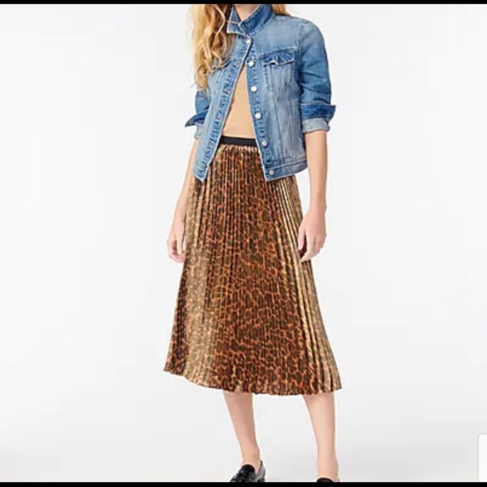 J. Crew Pleated Leopard Shimmer Midi Skirt NWT 8